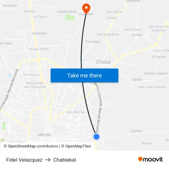Fidel Velazquez to Chablekal map