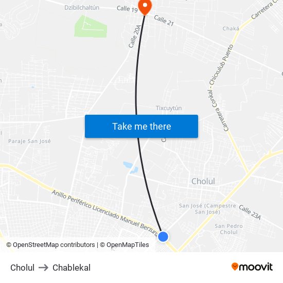 Cholul to Chablekal map