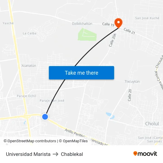 Universidad Marista to Chablekal map