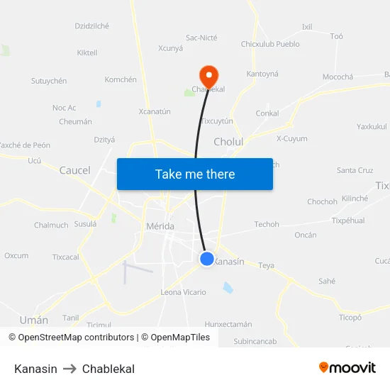 Kanasin to Chablekal map