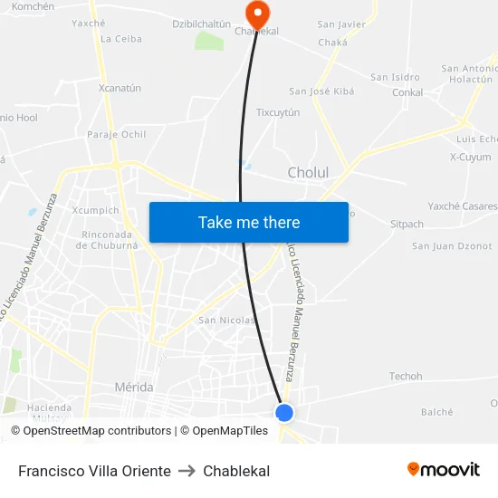 Francisco Villa Oriente to Chablekal map