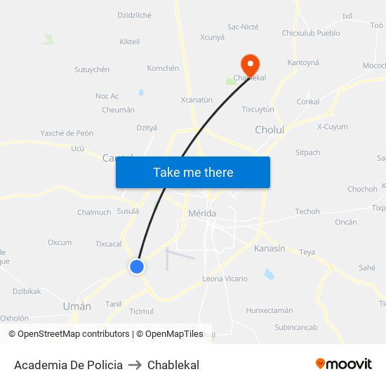 Academia De Policia to Chablekal map