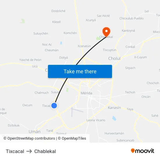 Tixcacal to Chablekal map