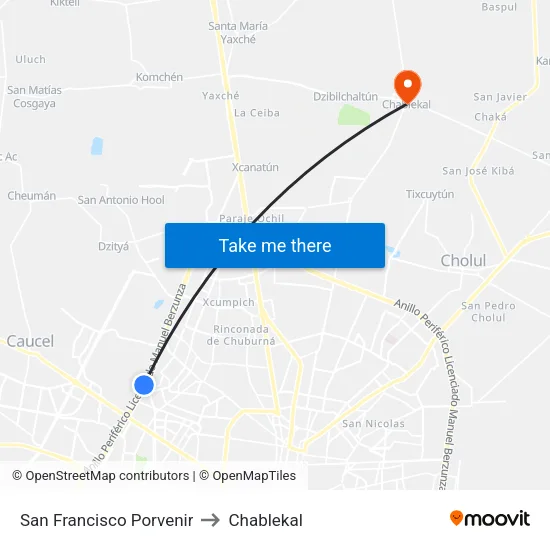 San Francisco Porvenir to Chablekal map