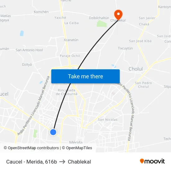 Caucel - Merida, 616b to Chablekal map