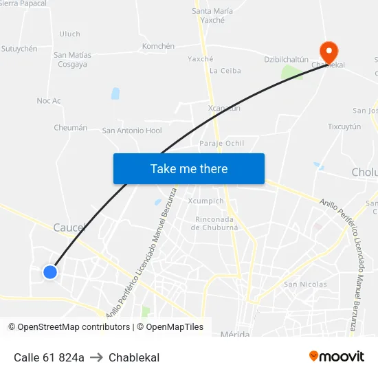 Calle 61 824a to Chablekal map