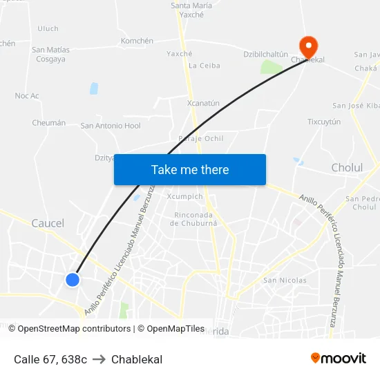 Calle 67, 638c to Chablekal map