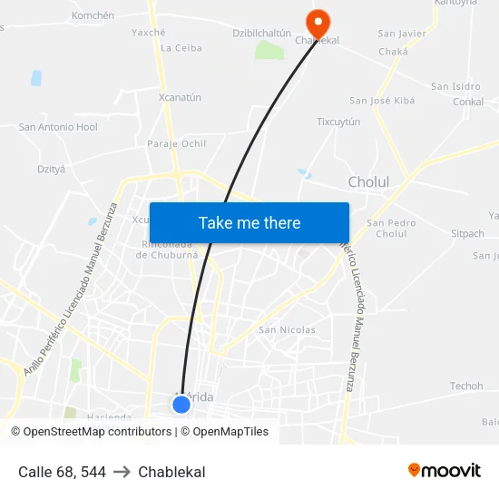 Calle 68, 544 to Chablekal map