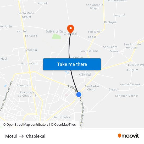 Motul to Chablekal map