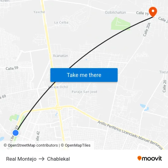 Real Montejo to Chablekal map