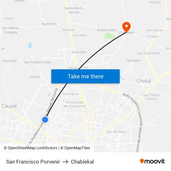 San Francisco Porvenir to Chablekal map