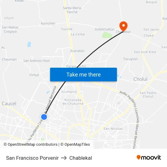 San Francisco Porvenir to Chablekal map