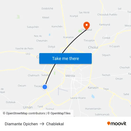 Diamante Opichen to Chablekal map