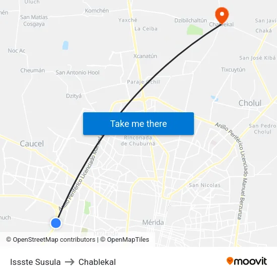 Issste Susula to Chablekal map