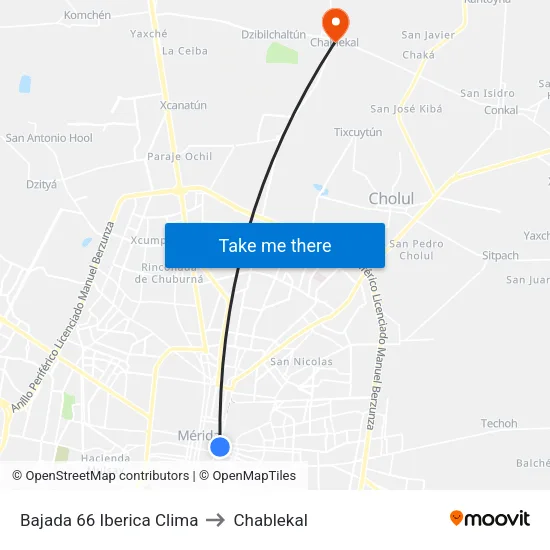 Bajada 66 Iberica Clima to Chablekal map