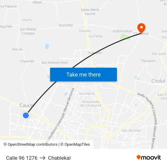 Calle 96 1276 to Chablekal map