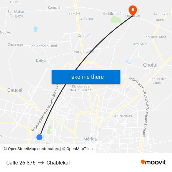 Calle 26 376 to Chablekal map