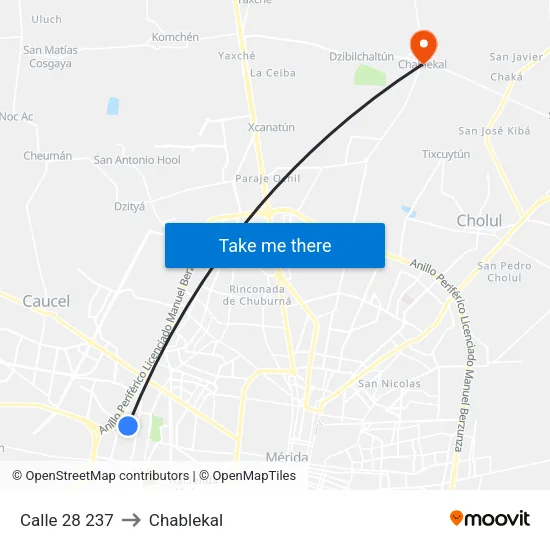 Calle 28 237 to Chablekal map