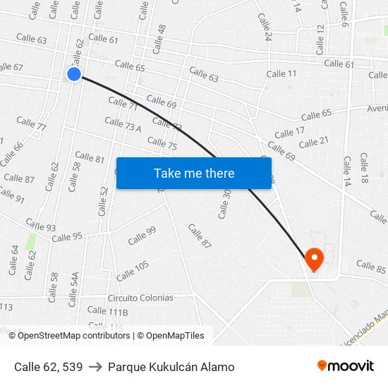 Calle 62, 539 to Parque Kukulcán Alamo map