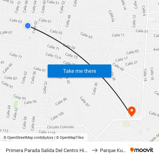 Primera Parada Salida Del Centro Histórico, Calle 65 Por 64 Y 66, Centro to Parque Kukulcán Alamo map