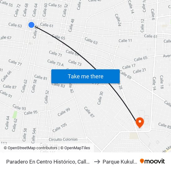 Paradero En Centro Histórico, Calle 64 Por 61 Y 63, Centro to Parque Kukulcán Alamo map