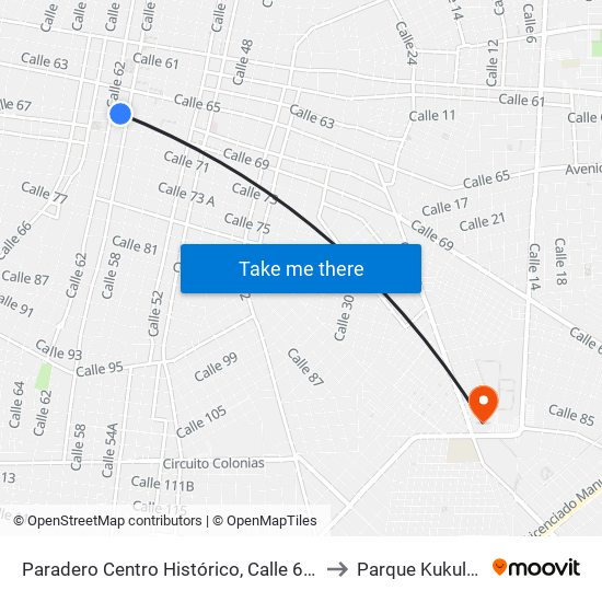 Paradero Centro Histórico, Calle 67 Por 62 Y 60, Centro to Parque Kukulcán Alamo map