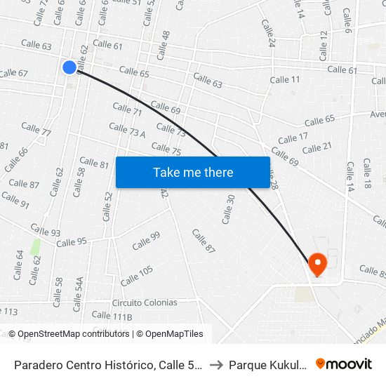 Paradero Centro Histórico, Calle 56 Por 63 Y 61, Centro to Parque Kukulcán Alamo map