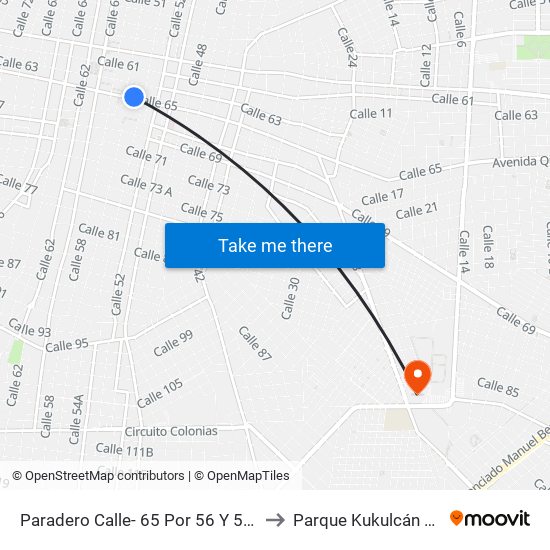 Paradero Calle- 65 Por 56 Y 54 Centro to Parque Kukulcán Alamo map