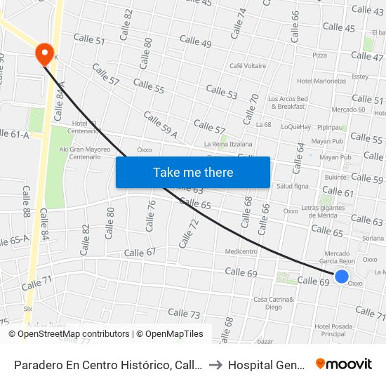 Paradero En Centro Histórico, Calle 58 Por 67 Y 69, Centro to Hospital General O'Horan map