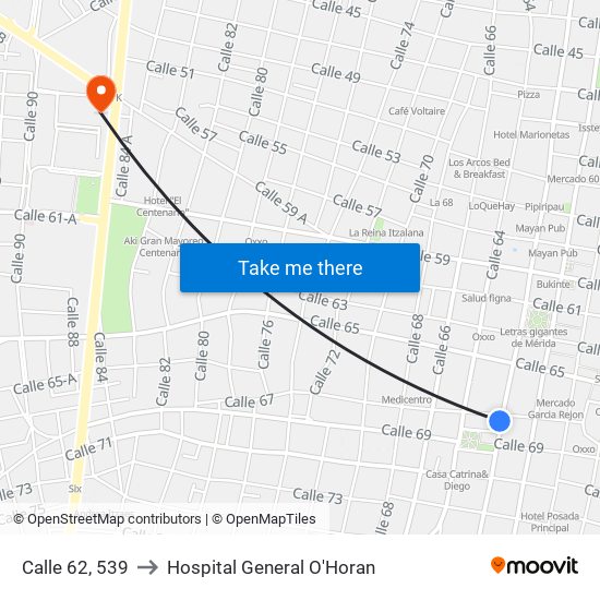 Calle 62, 539 to Hospital General O'Horan map