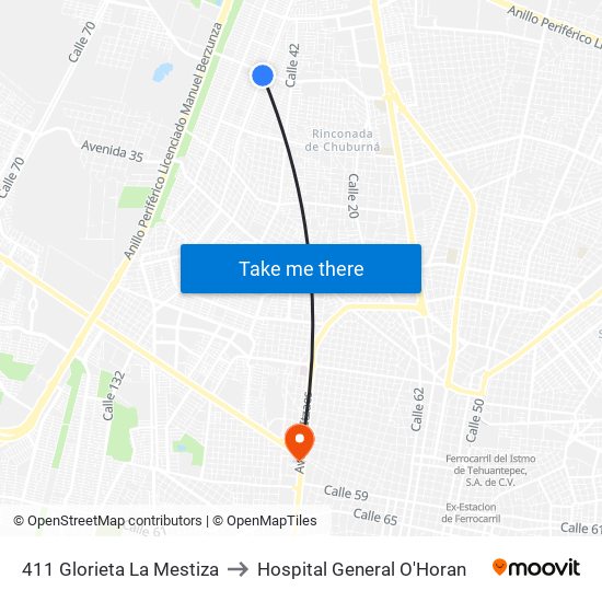 411 Glorieta La Mestiza to Hospital General O'Horan map