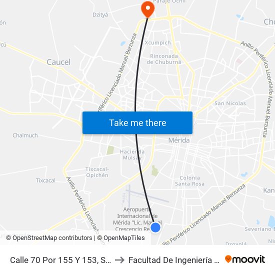 Calle 70 Por 155 Y 153,  San José Tecoh II to Facultad De Ingeniería Química (Uady) map