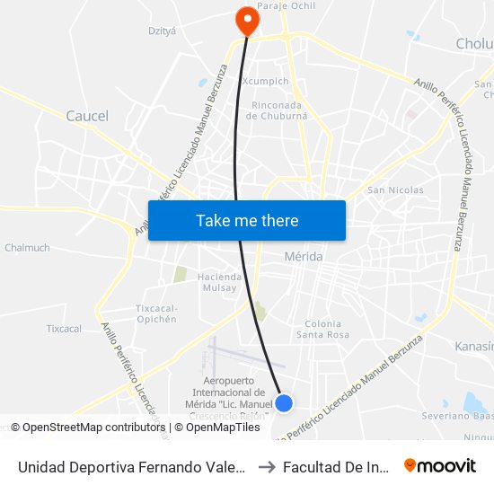 Unidad Deportiva Fernando Valenzuela, Calle 149 Por 60 Y 54, San José Tecoh to Facultad De Ingeniería Química (Uady) map