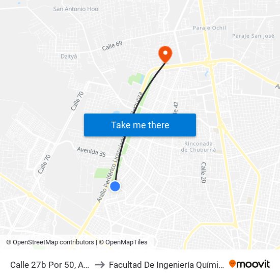 Calle 27b Por 50, Amapola to Facultad De Ingeniería Química (Uady) map