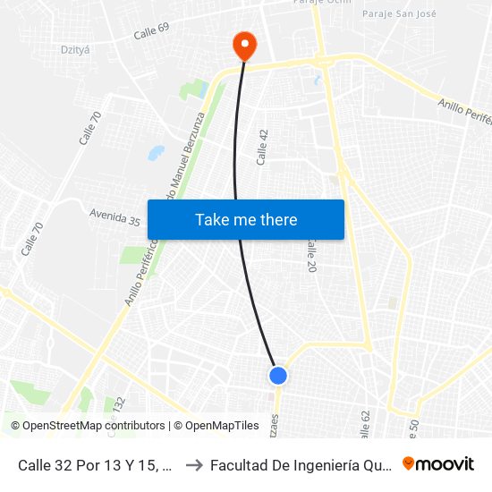 Calle 32 Por 13 Y 15, San Damián to Facultad De Ingeniería Química (Uady) map