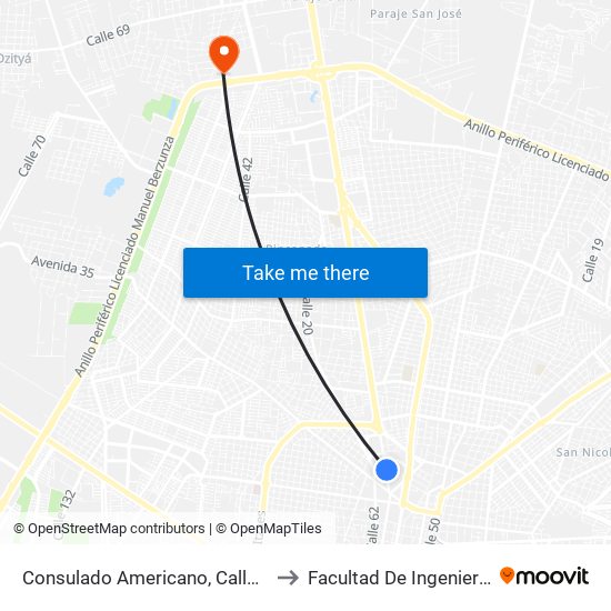 Consulado Americano, Calle 60 Por 31 Y 29, Centro to Facultad De Ingeniería Química (Uady) map