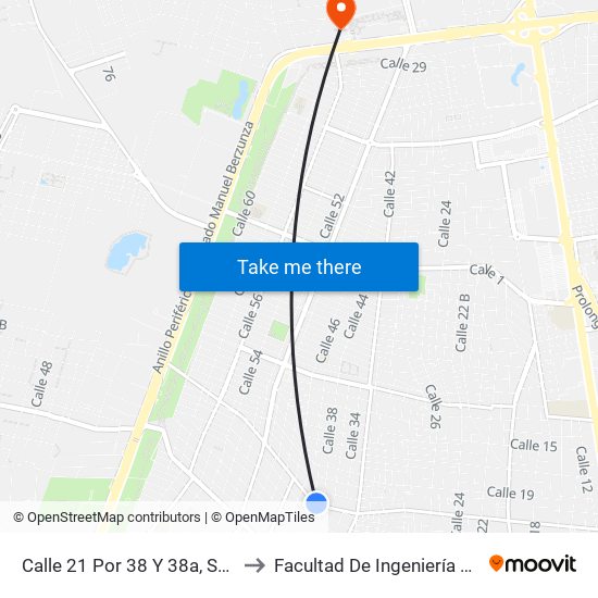 Calle 21 Por 38 Y 38a, San Pedro Uxmal to Facultad De Ingeniería Química (Uady) map