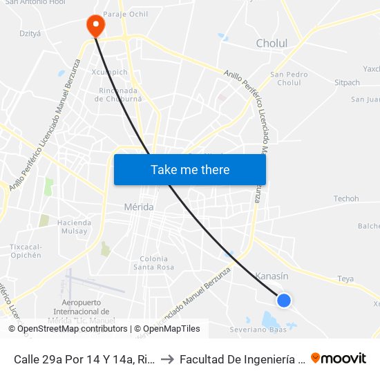 Calle 29a Por 14 Y 14a, Rinconada Kanasín to Facultad De Ingeniería Química (Uady) map