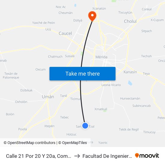 Calle 21 Por 20 Y 20a, Comisaría De San José Tzal to Facultad De Ingeniería Química (Uady) map