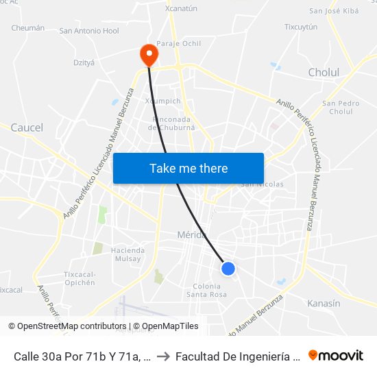 Calle 30a Por 71b Y 71a, Colonia Azcorra to Facultad De Ingeniería Química (Uady) map