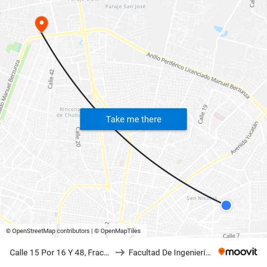 Calle 15 Por 16 Y 48, Fraccionamiento Brisas to Facultad De Ingeniería Química (Uady) map