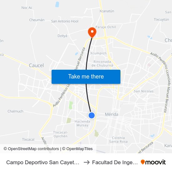 Campo Deportivo San Cayetano, Calle 92 Por 63 Y 63a, Centro to Facultad De Ingeniería Química (Uady) map