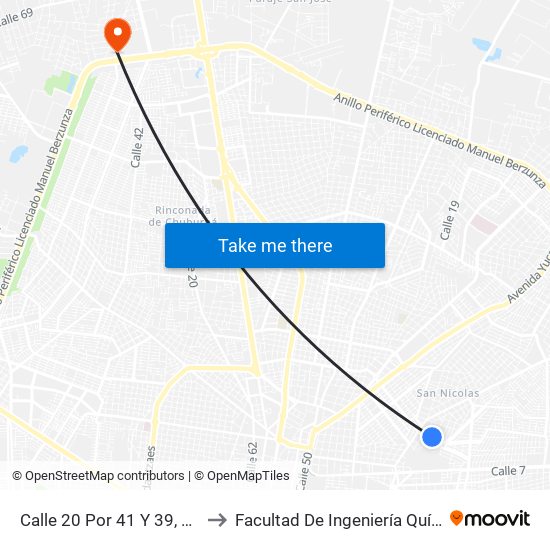 Calle 20 Por 41 Y 39, Las Palmas to Facultad De Ingeniería Química (Uady) map