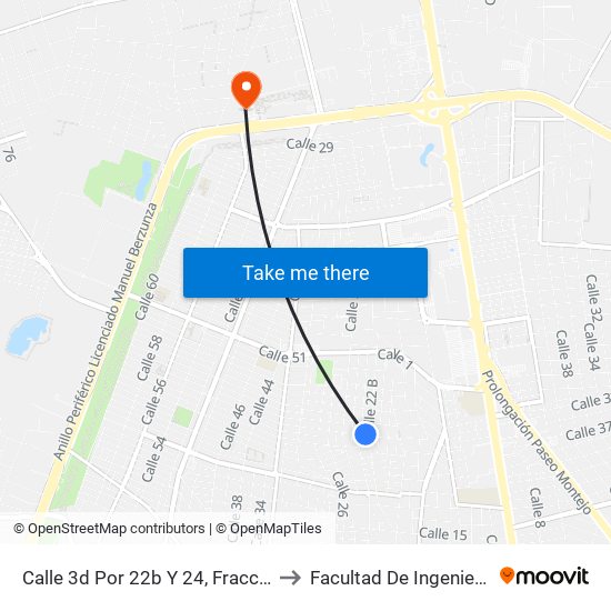 Calle 3d Por 22b Y 24, Fraccionamiento Bugambilias to Facultad De Ingeniería Química (Uady) map