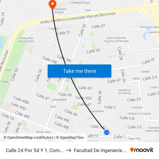 Calle  24 Por 5d Y 1, Comisaria Xcumpich to Facultad De Ingeniería Química (Uady) map