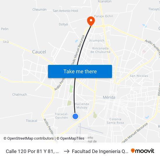 Calle 120 Por 81 Y 81, Plantel México to Facultad De Ingeniería Química (Uady) map