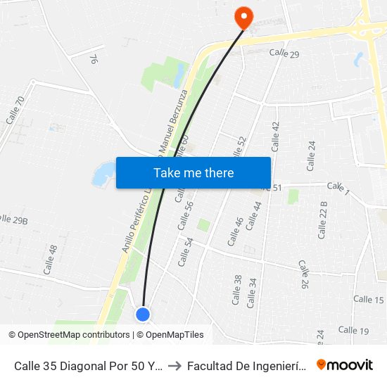 Calle 35 Diagonal Por 50 Y 52, Colonia Merida to Facultad De Ingeniería Química (Uady) map