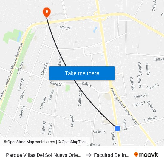 Parque Villas Del Sol Nueva Orleans Y Mérida, Calle 60 Por 9 Y 7a, Vilas Del Sol to Facultad De Ingeniería Química (Uady) map