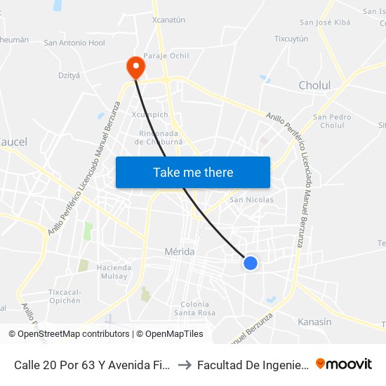 Calle 20 Por 63 Y Avenida Fidel Velázquez, Esperanza to Facultad De Ingeniería Química (Uady) map