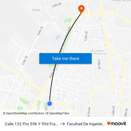 Calle 132 Por 59b Y 59d Fraccionamiento Yucalpetén to Facultad De Ingeniería Química (Uady) map